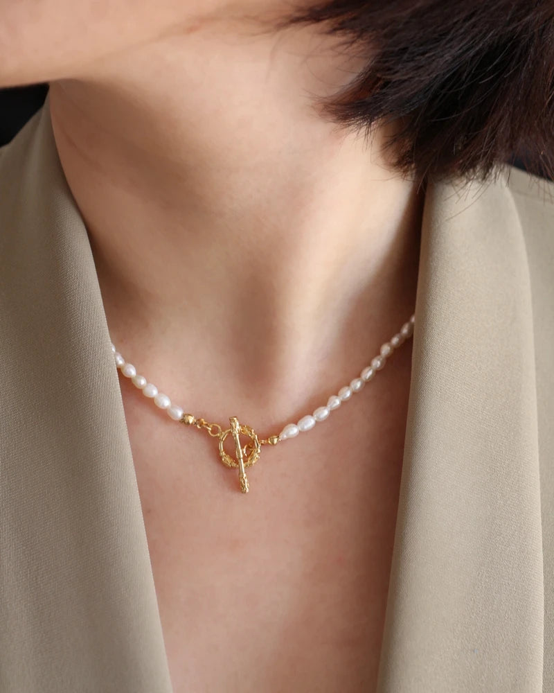 Brass With 18K Gold Real Pearl OT Chain Necklaces Women Jewelry Punk Party T Show Designer Club Ins Rare Japan Korean Trendy