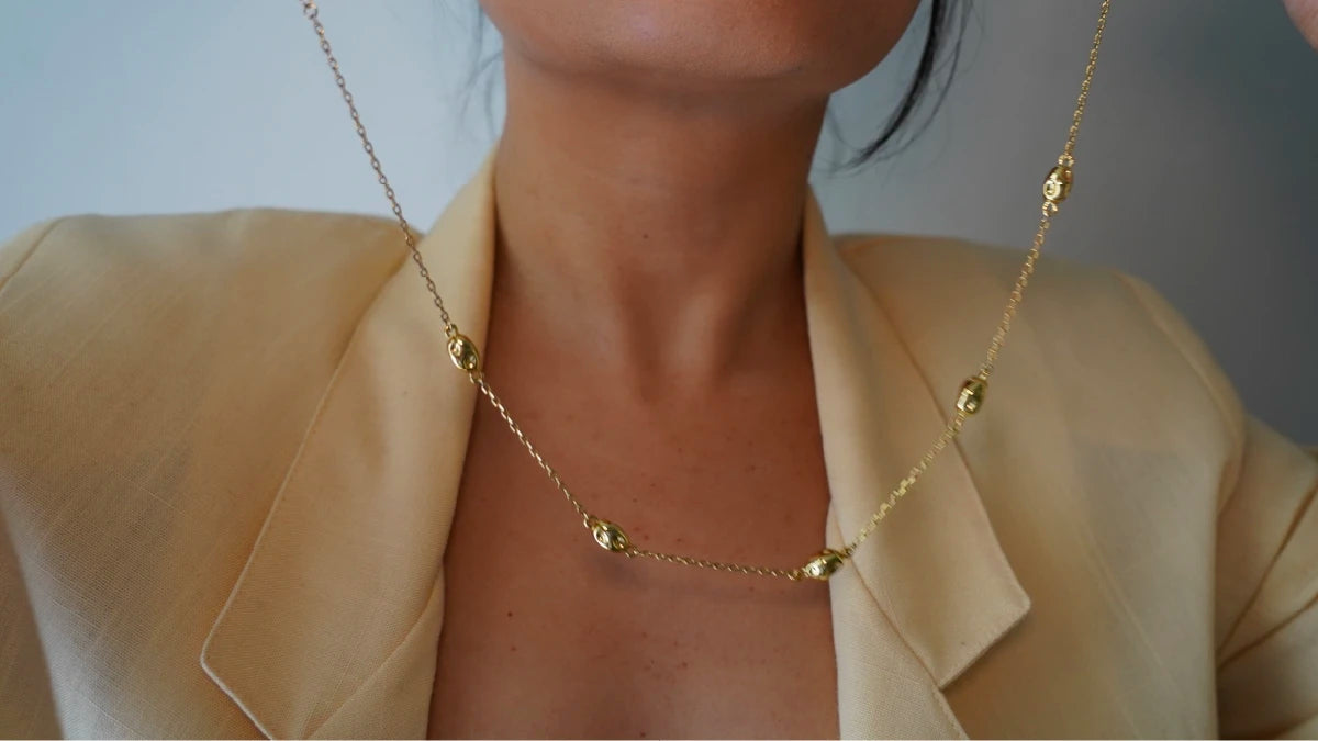 Brass With 18K Beads Choker Necklaces Punk Hiphop Designer Runway Rare Simply Gown Boho Top Japan Korean
