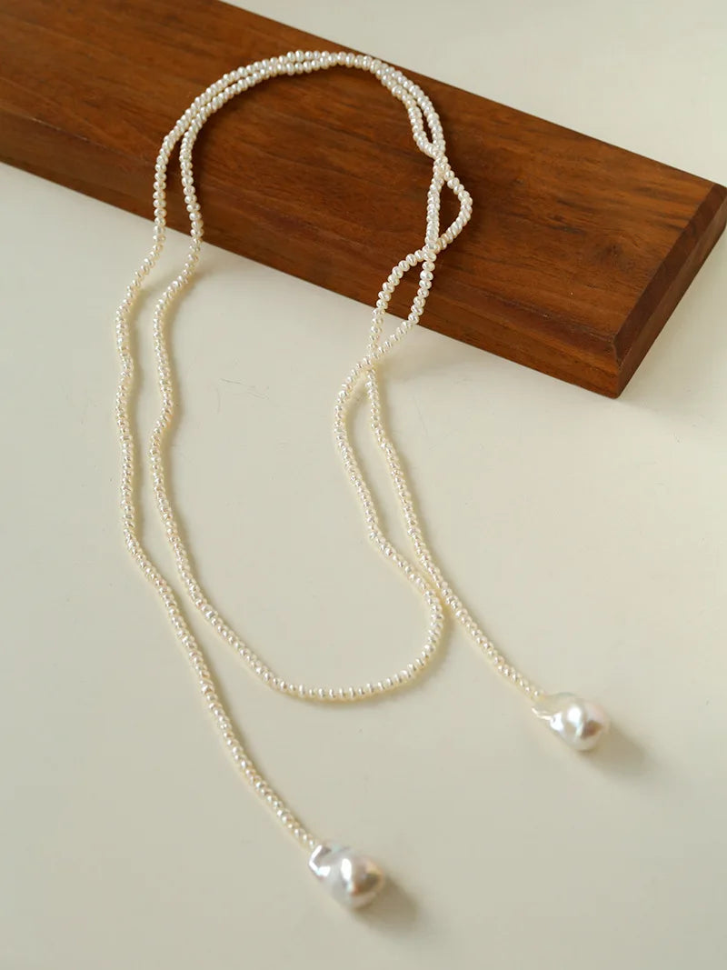 Brass Chunky Long Size Natural Baroque Pearl Necklace Women Jewelry Punk Designer Runway Rare Gown Boho Japan Korean
