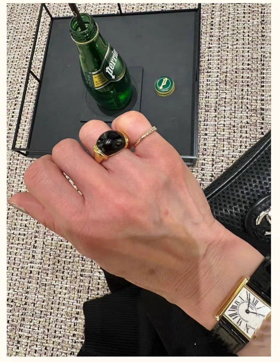 Brass Chunky Natural Stone Solid Rings Women Jewelry Punk Designer Club Cocktail Party Boho Japan Korean