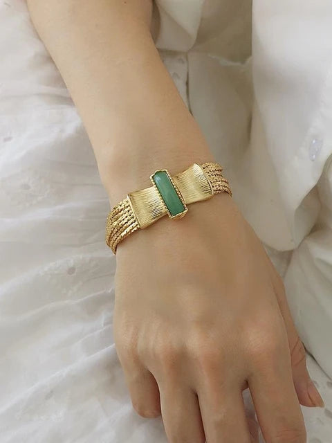 Brass Natural Blue Stone Aventurine Layered Chain Bracelet Women Men Lover Jewelry Designer T Show Runway Gown INS Japan Korean