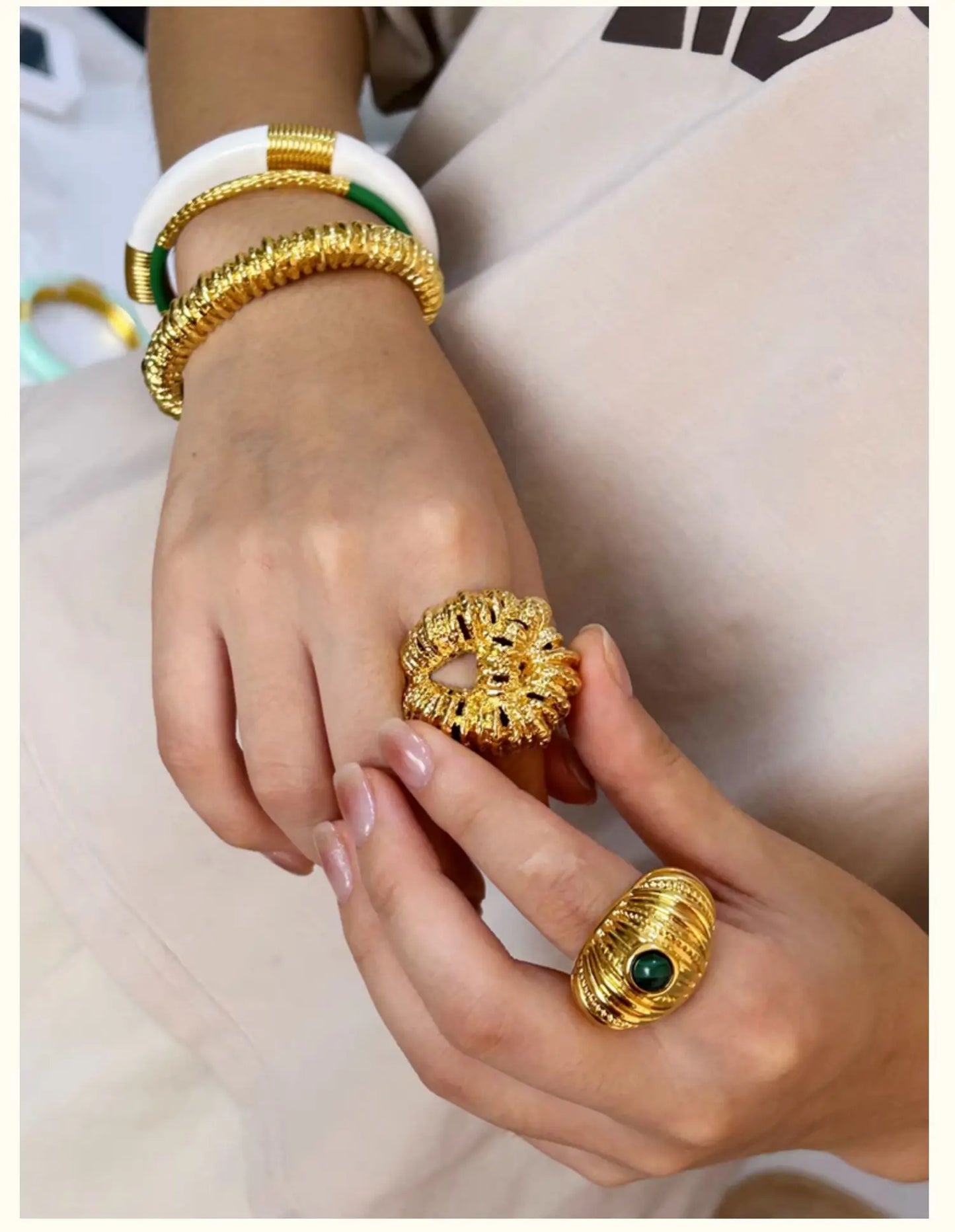 Brass Chunky Twist Natural Turquoise Rings Women Jewelry Punk Designer Club Cocktail Party Boho Japan Korean