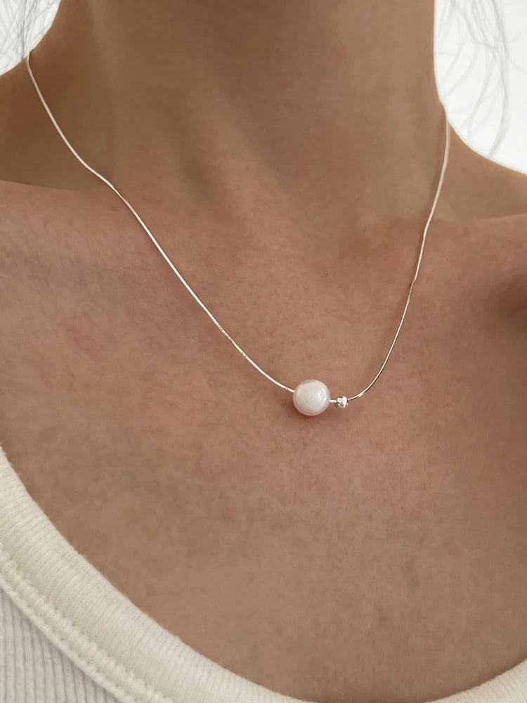 Pure 925 Sterling Silver Snake Chain Baroque Pearl Beads Necklace S925 Designer T Show Runway Gown Rare INS Japan Korean