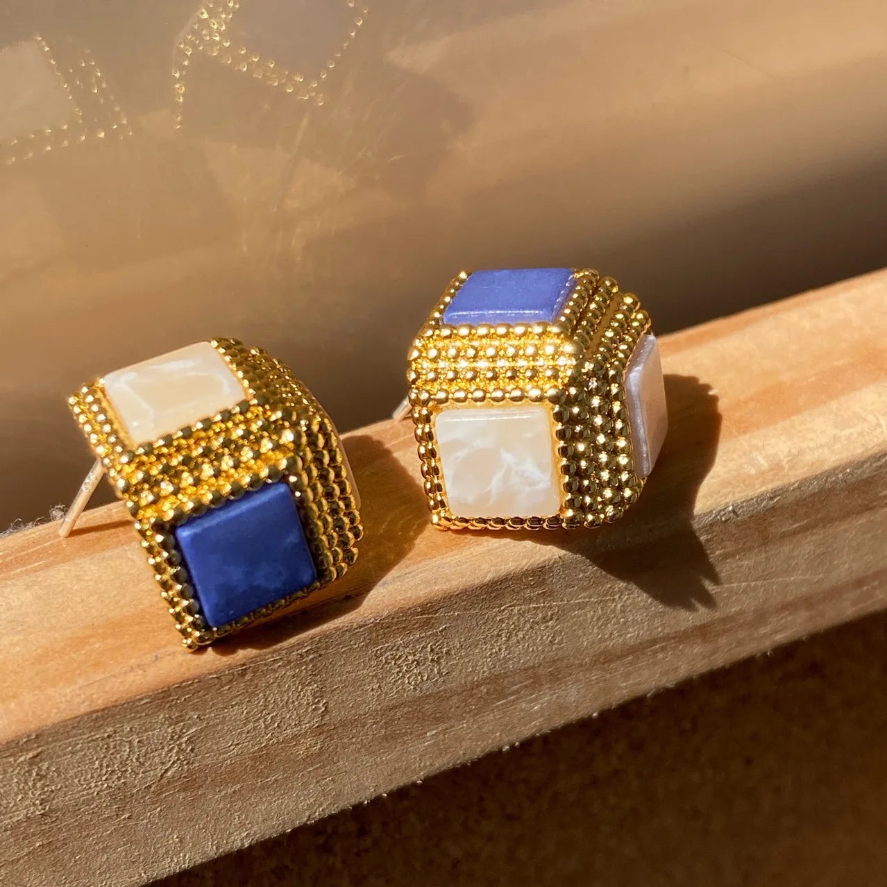 Brass Vintage Geo Colorful Square Earrings Women Jewelry Party Boho T Show Gown Runway Rare Korean Japan Trendy