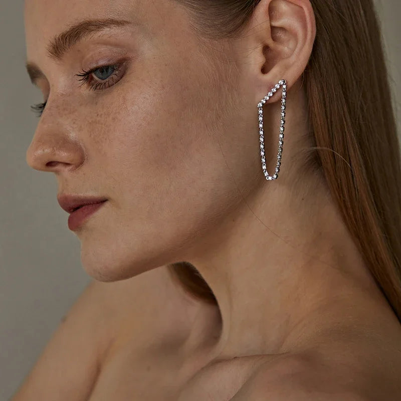 Brass With 18k Gold Crystal Tassel Chained Drop Earrings Women Jewelry Party T Show Gown Runway rare Korean Japan Trendy INS