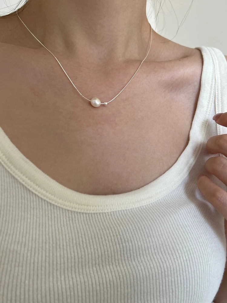 Pure 925 Sterling Silver Snake Chain Baroque Pearl Beads Necklace S925 Designer T Show Runway Gown Rare INS Japan Korean