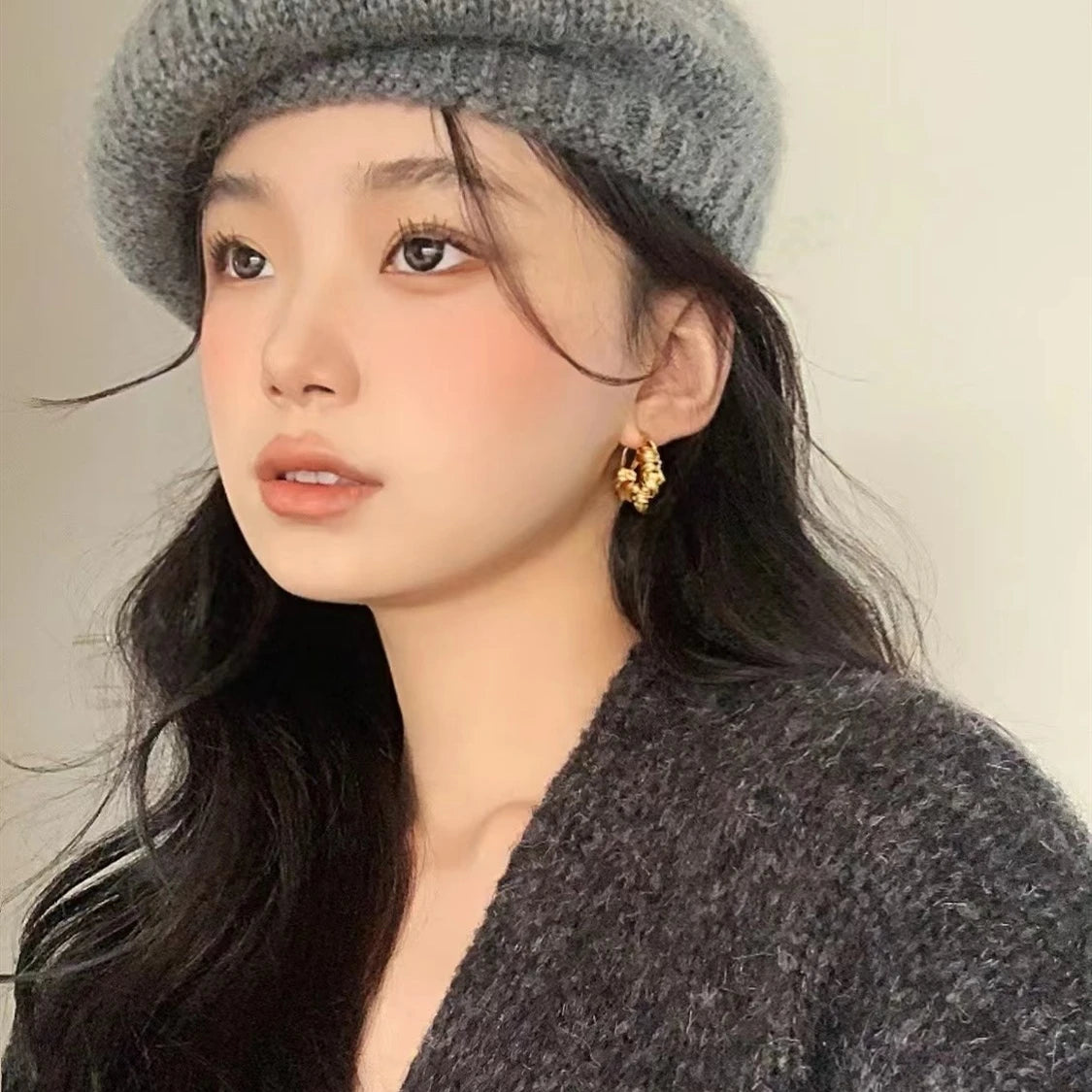 Brass With 18k Gold Baided Hoop Earrings Women Jewelry Party Boho T Show Gown Runway Party Rare Korean Japan Trendy