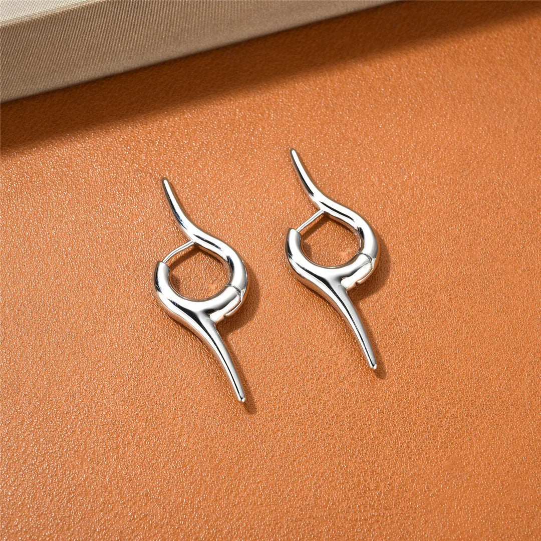 Brass Silver Color Irregular Earrings Women Jewelry Punk Party T Show Gown Runway Korean Japan INS