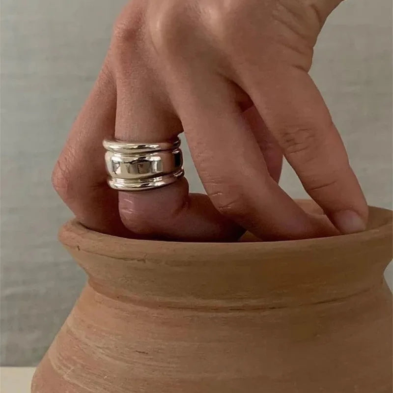 Brass Silver Color Solid Rings Women Jewelry Punk Style Designer Club Cocktail Party Gown Amazing Trendy Boho Korean Japan