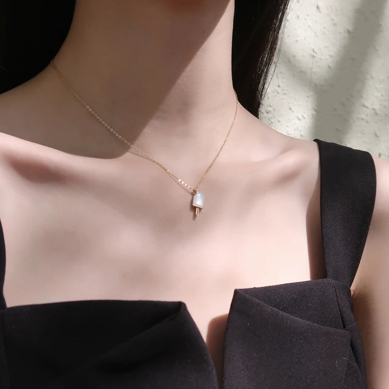 Titanium Geo Shell Ice Cream Charm Necklace Women 361l Stainless Steel Jewelry Designer T Show Runway Boho Trendy Gown Japan