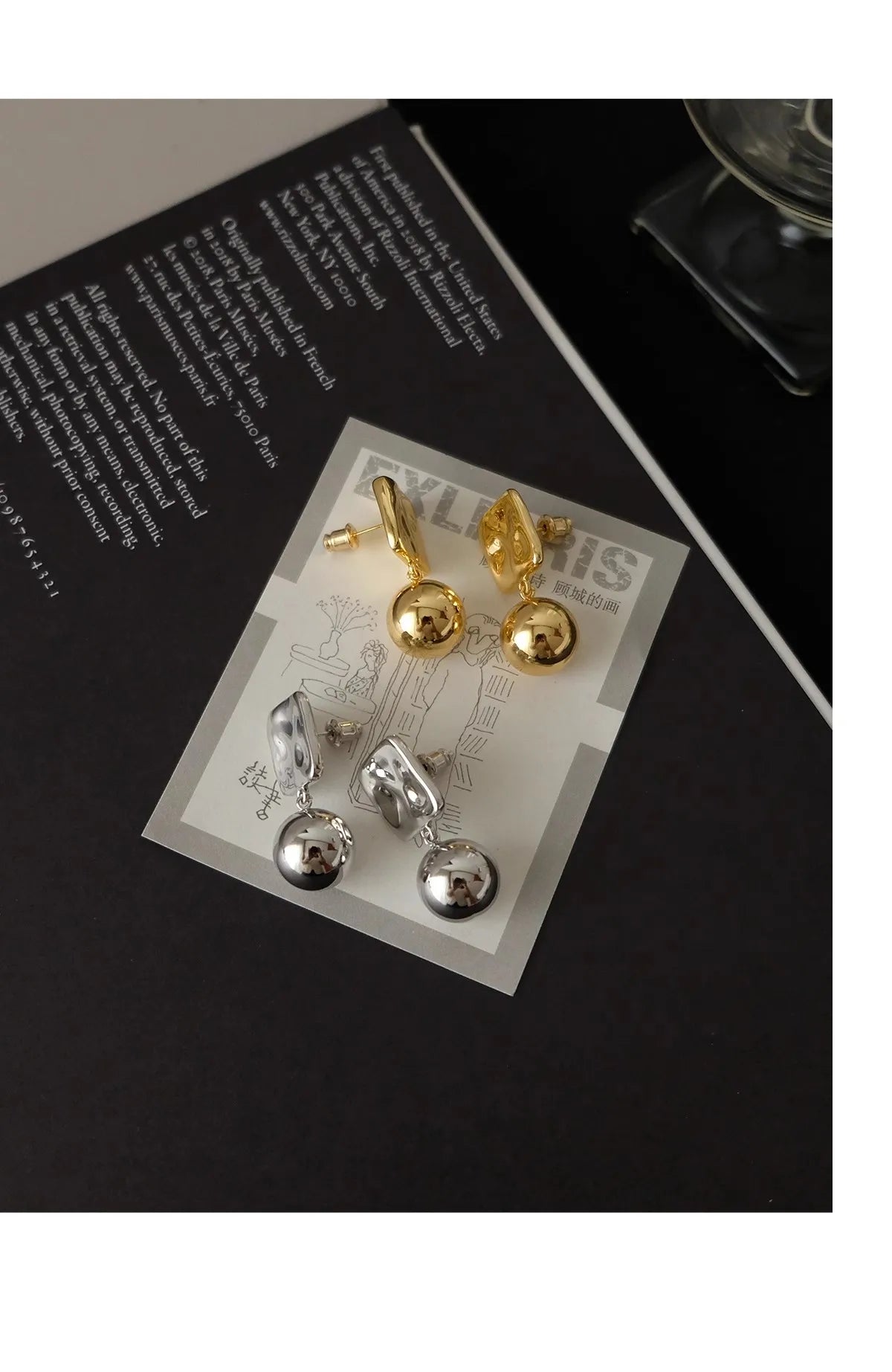 Brass With 18K Gold Ball Drop Earrings Women Jewelry Punk Party Gown Runway Korean Japan INS Boho Top