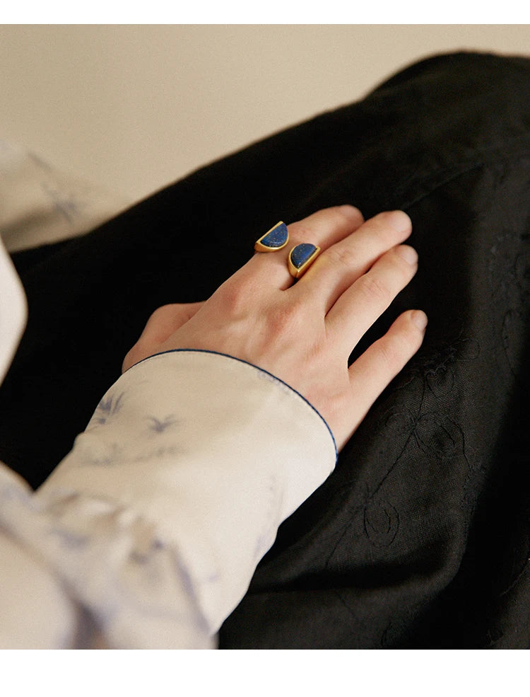 Brass With 18 K Gold Retro Natual Stone Rings Women Jewelry Punk Designer Club Cocktail Party Japan Korea Fashion