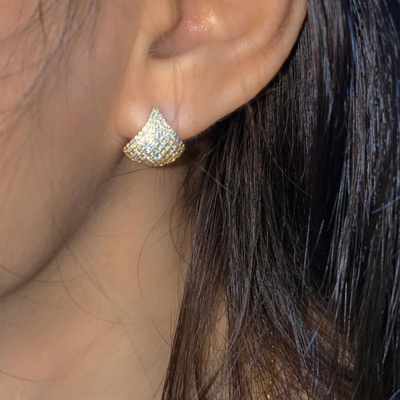 Brass With 18k Gold Circle Zirconia Hoop Earrings Women Jewelry Party Boho T Show Gown Runway Party Rare Korean Japan Trendy