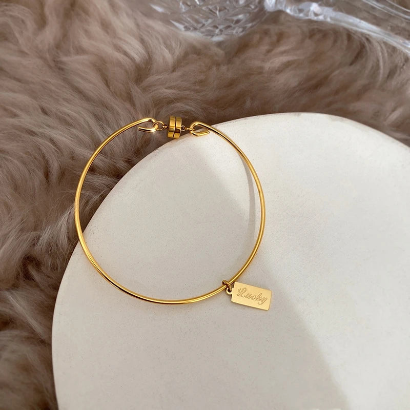 Titanium With 18K Simply Lucky Bangle Women Jewelry Chic Gown Party T Show Sweet Boho OL Simply INS Japan Korean