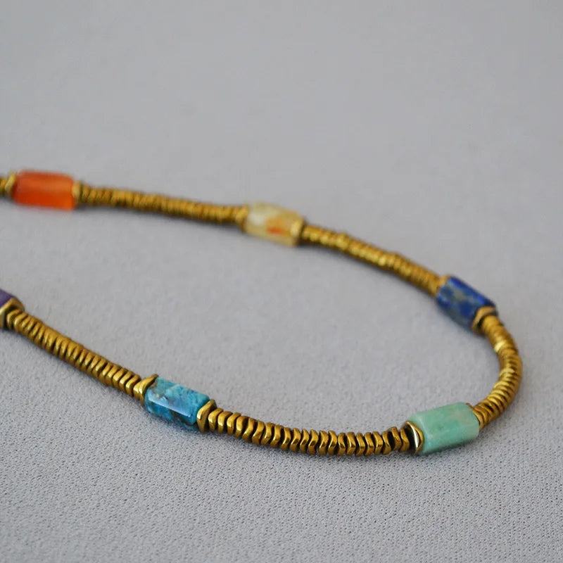 Brass Colorful Natural Stone Choker Necklaces Women Jewelry Punk Designer Runway Rare Gown Boho Japan Korean