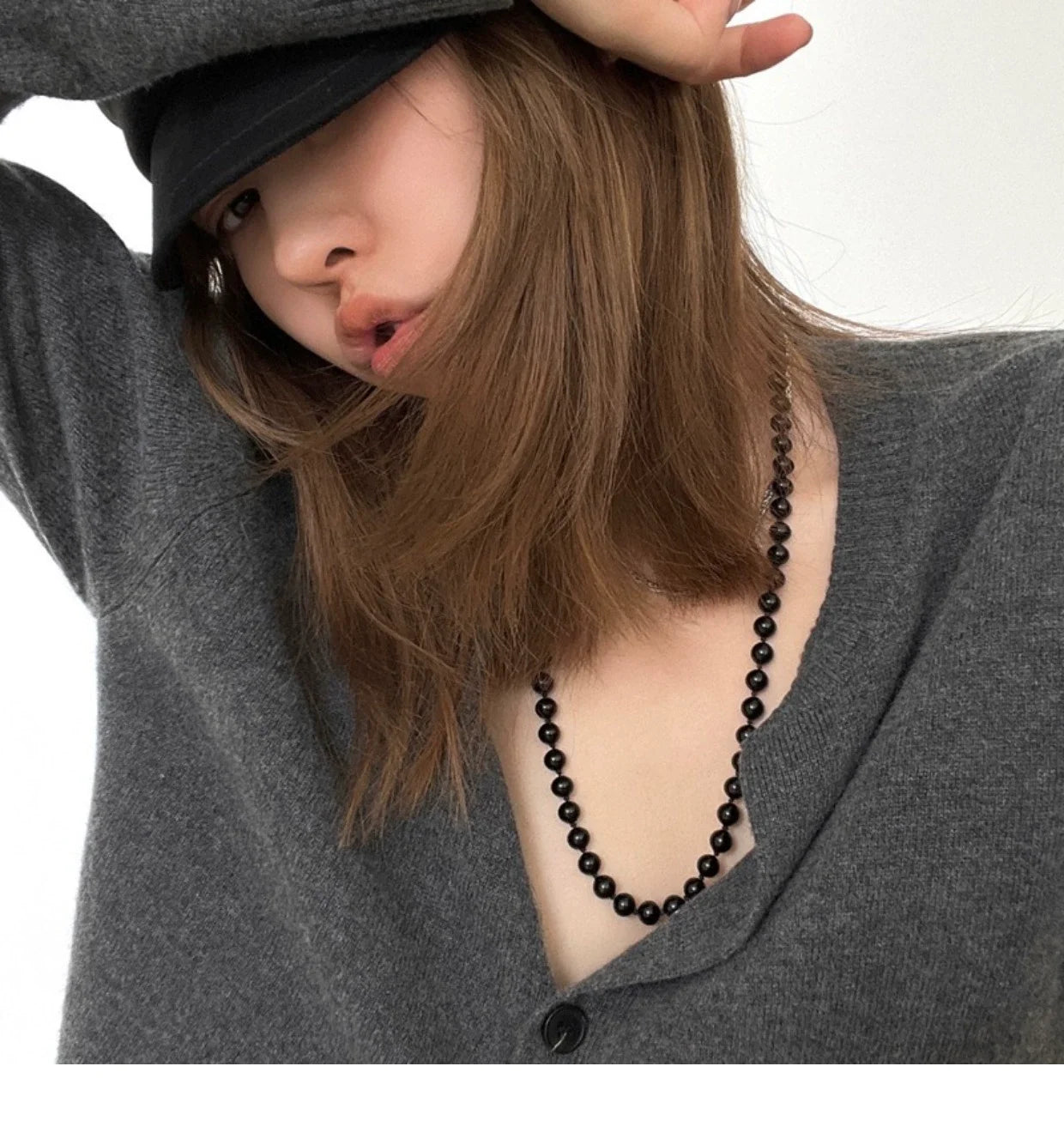 Brass With 18k Gold Natural Black Jade Beads Necklace Women Jewelry Punk Designer Runway Rare Gown Boho Japan Korean