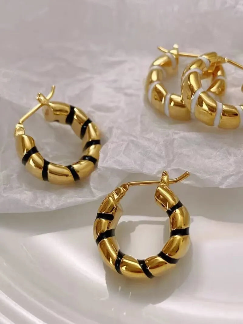 Brass With 18K Twist Enamel Hoop Earrings Punk Party Gown Runway Boucle d'oreille Korean Japan Style Fashion