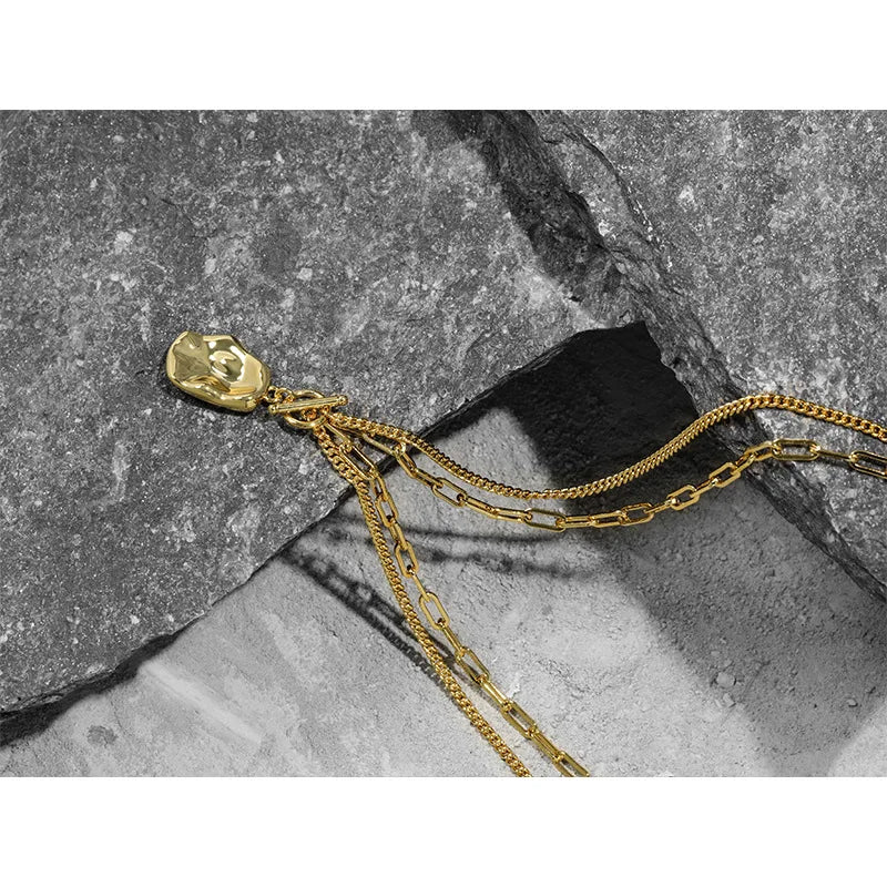 Brass With 18K Gold Layered OT Chain Beads Pendant Necklace Women Jewelry Punk Designer Runway Rare Gown Boho Japan Korean