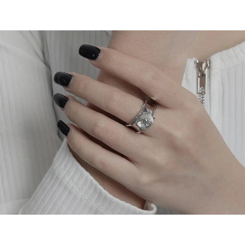 Brass Crystal Ball Rings Women Jewelry Punk Style Designer Club Cocktail Party Gown Amazing Trendy Boho Korean Japan