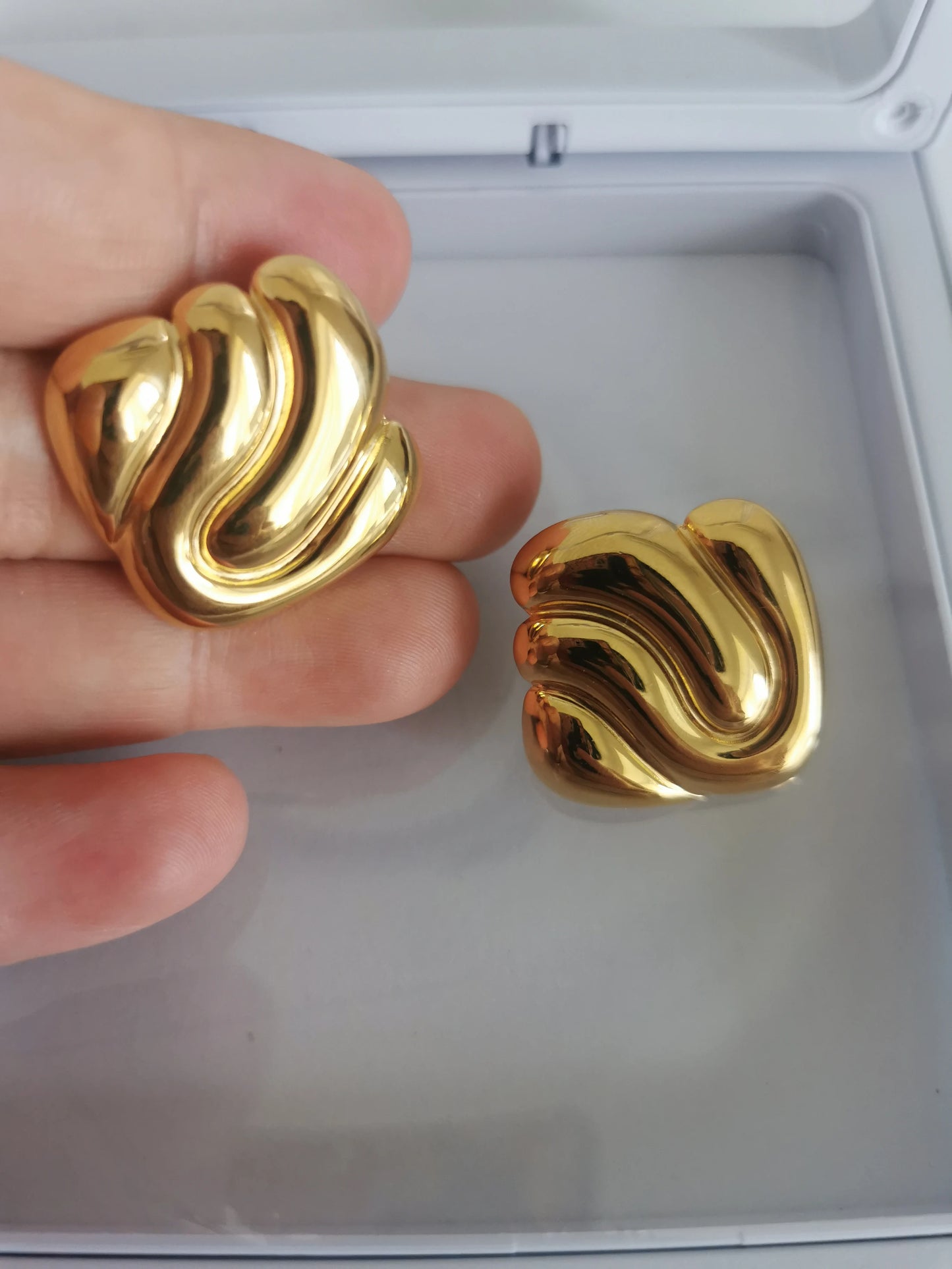Brass With 18k Gold Square Stud Earrings Women Jewelry Punk Designer Club Cocktail Party Boho Japan Korean