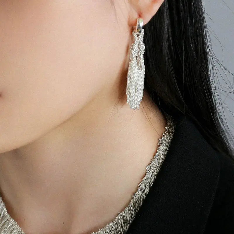 Brass Chunky Tassel Drop Earrings Women Jewelry Punk Party T Show Gown Runway Korean Japan INS