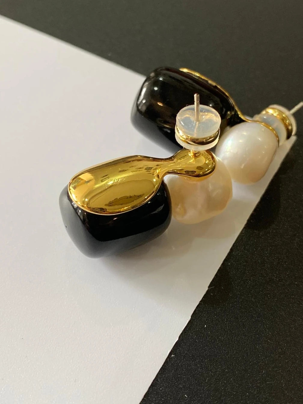 Brass Real Natural Pearl Geo Earrings Women Jewelry Punk Party T Show Gown Runway Trendy Korean Japan Israel Style INS