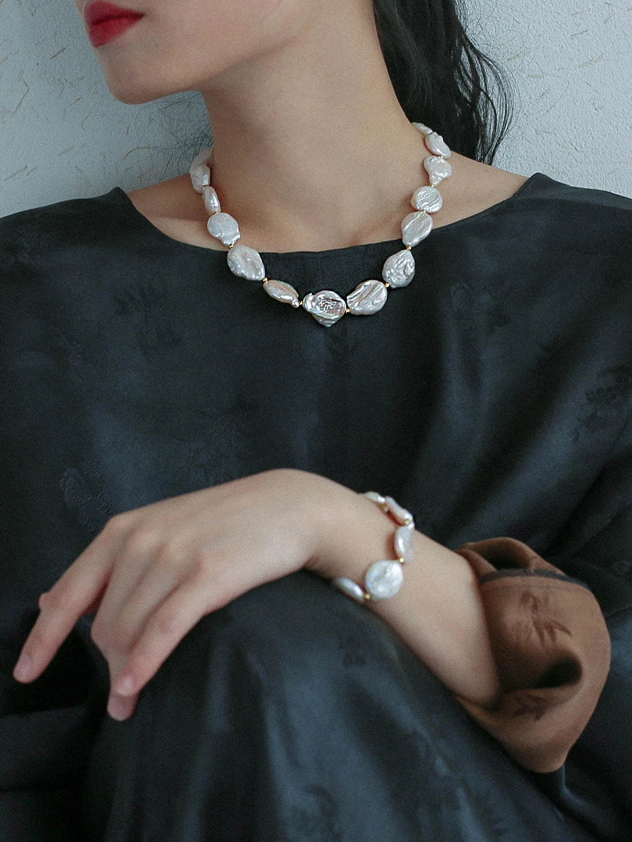 Brass With 18K Gold Real Natural Baroque Pearl Choker Necklace Wedding Jewelry Runway T Show Party Gown Gothic Japan Korean