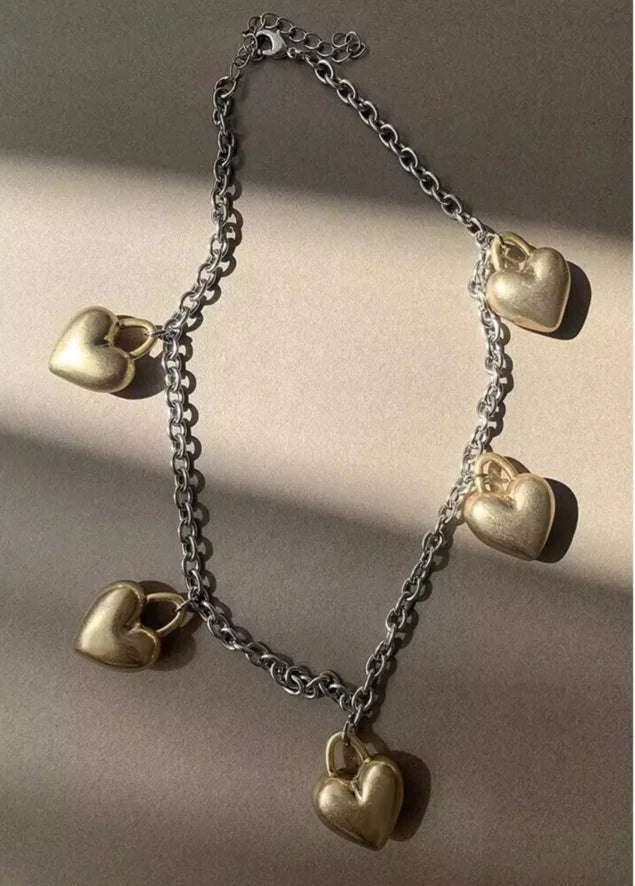 Brass With 18K Retro Multi Heart Pendant Necklaces Women Jewelry Punk Hiphop Designer Runway OL Gown Boho Top Japan