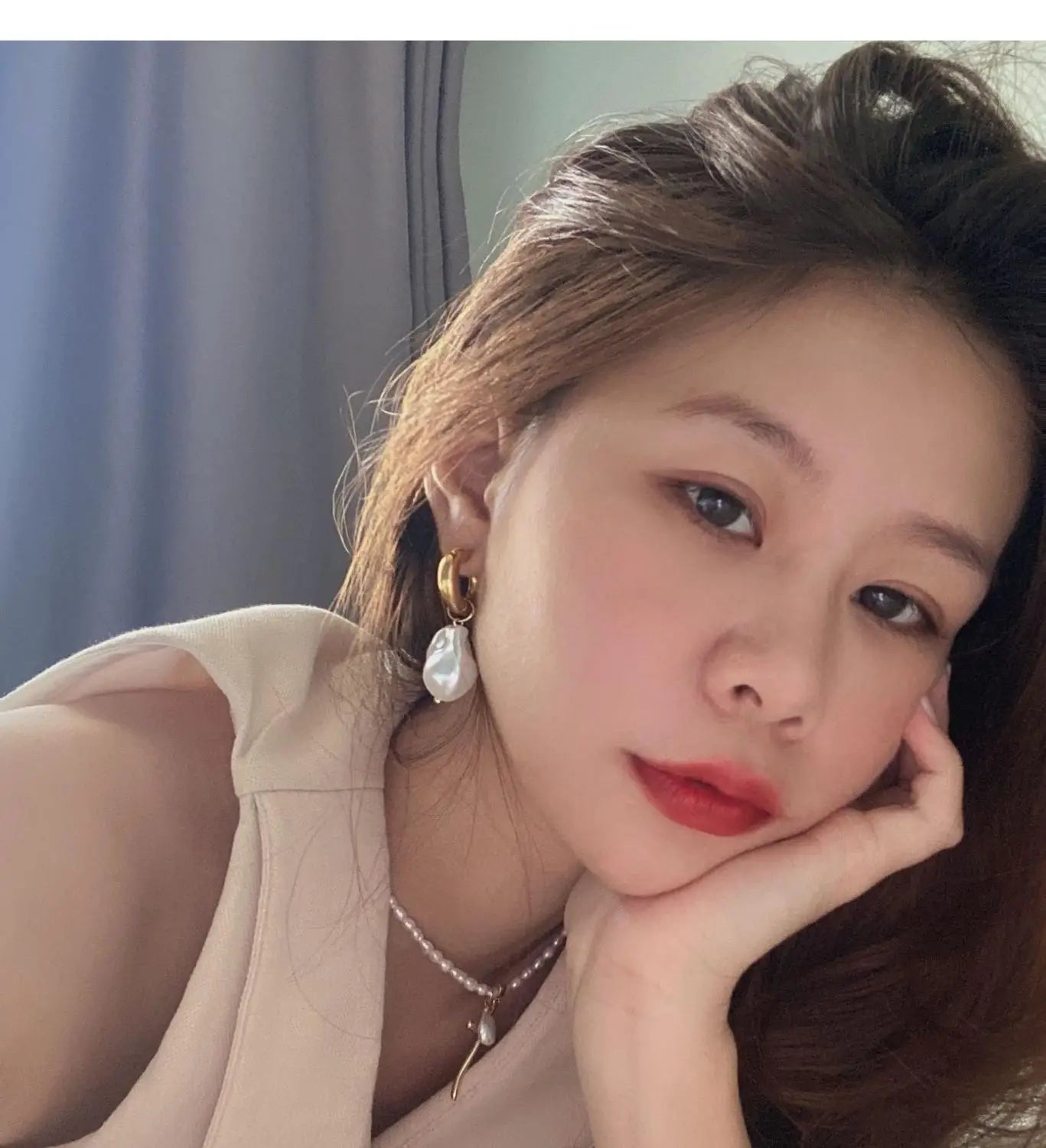 Titanium With 18 K Gold Geo Faux Baroque Pearl Drop Earrings Punk Party Gown Runway rare Boucle Korean Japan INS Boho Top