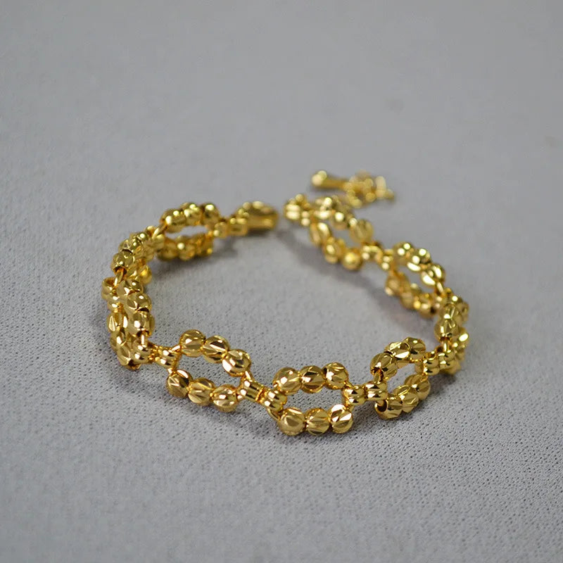 Brass With 18K Statement Chunky Cutout Linked Bangles Women Jewelry Designer T Show Runway Gown Rare INS Japan Korean Trendy