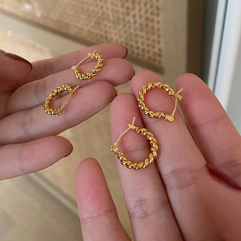 Brass With 18k Gold Geo Twist Drop Earrings Women Jewelry Party T Show Gown Punk Top Runway Rare Korean Japan