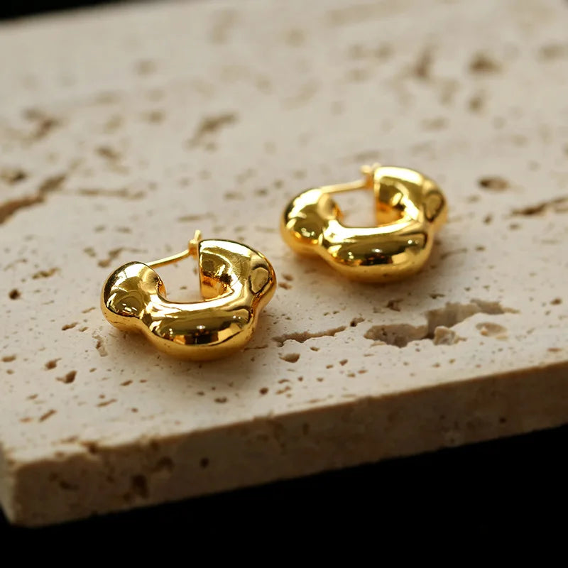 Brass Flower Solid Hoop Earrings Women Jewelry Punk Party T Show Gown Runway Korean Japan INS