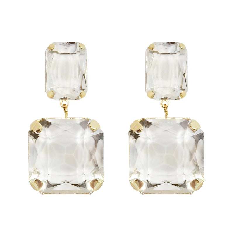 Brass With 18K Geo Clear Stone Statement Earrings Women Jewelry Punk Designer Runway Rare Simply Gown Boho Japan Korean