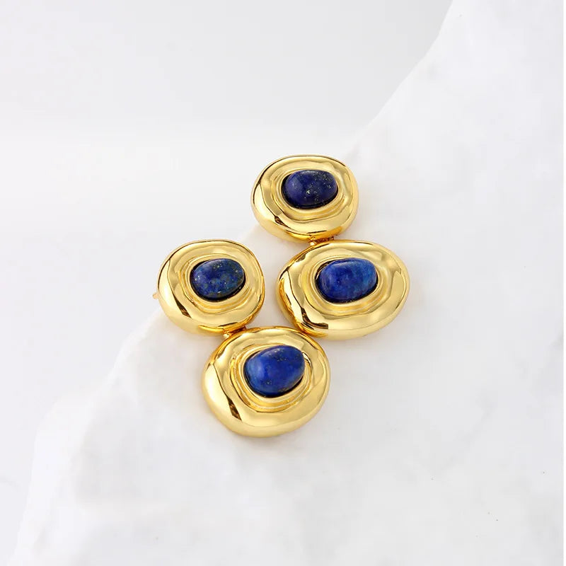 Brass With 18K Natural Stone Lazuri Drop Earrings Punk Party Gown Runway rare Boucle d'oreille Korean Japan Style Fashion
