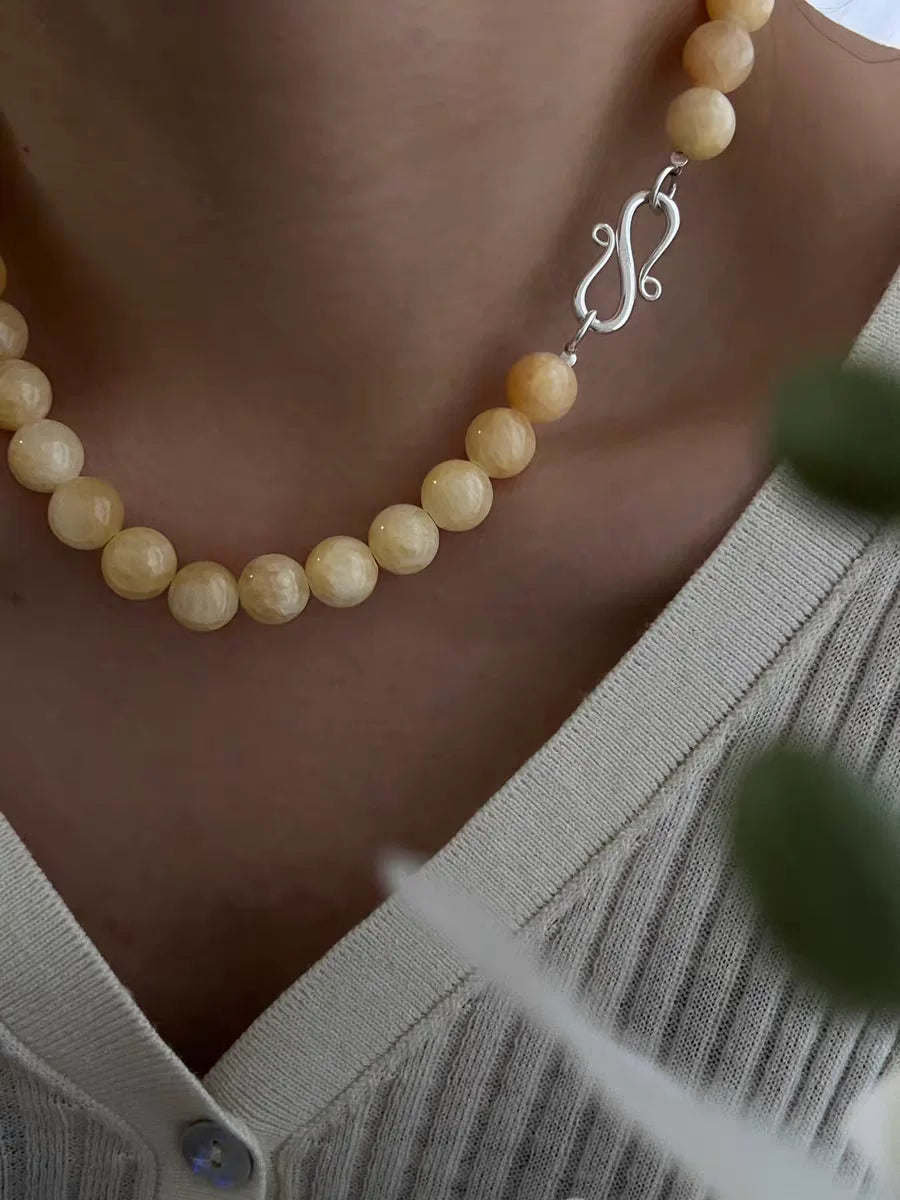 Brass Chunky Natural Beads Floral Pendant Necklace Women Jewelry Punk Designer Runway Rare Gown Boho Japan Korean