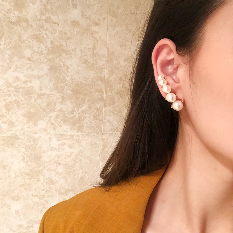 Brass Faux Pearl Clip Earrings Women Jewelry Punk Party Runway T Show Classic Gothic Korean Japan INS Hiphop Top