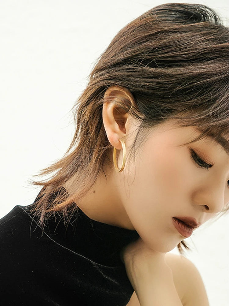 Titanium With 18k Simply Round Earrings Women Jewelry Party T Show Gown Runway rare Korean Japan Trendy INS