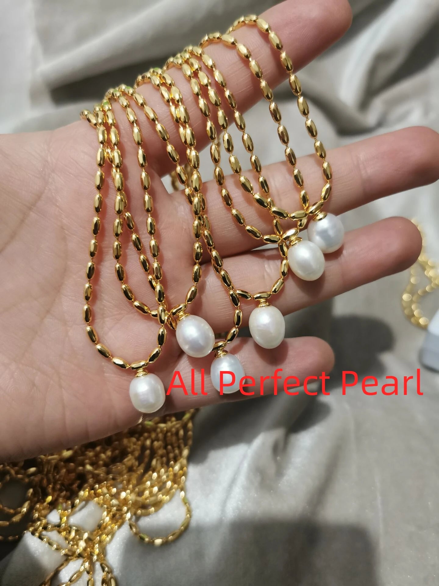 Titanium With 18K Gold Beads Chian Real Pearl Choker Necklace Designer T Show Runway Gown Rare INS Japan Korean Boho Top