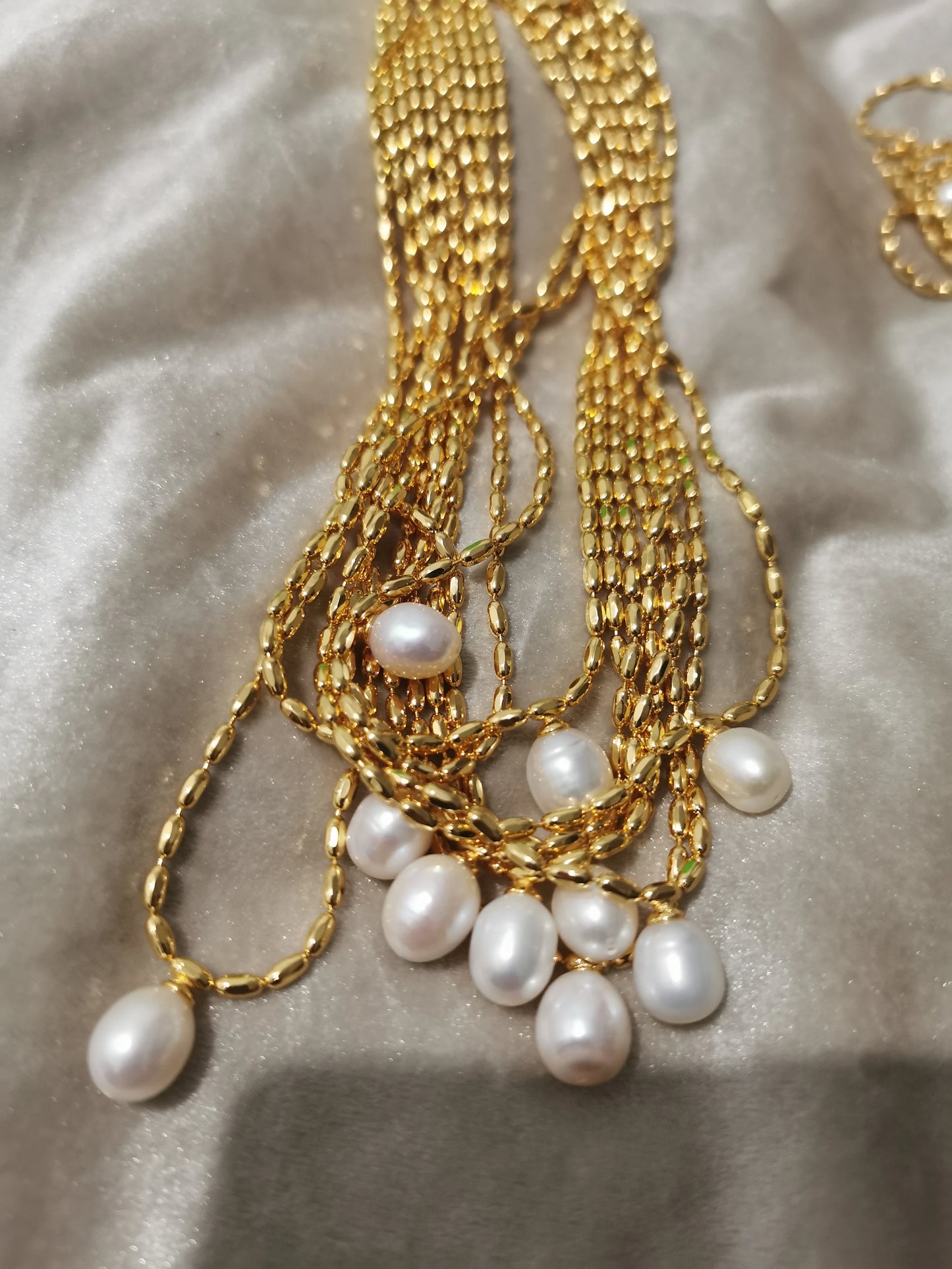 Titanium With 18K Gold Beads Chian Real Pearl Choker Necklace Designer T Show Runway Gown Rare INS Japan Korean Boho Top