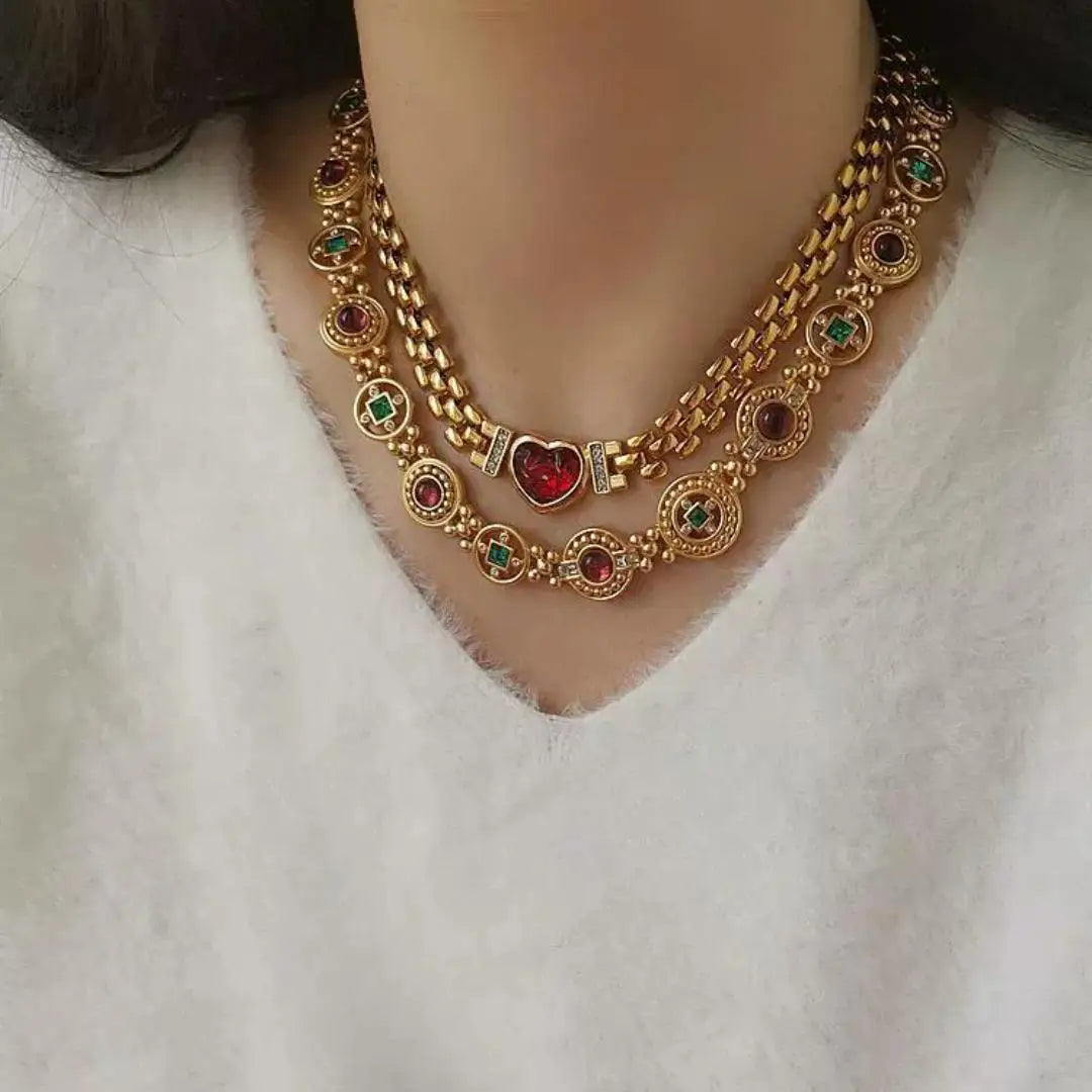 Brass Colorful Beads Rhinestoned Chunky Choker Necklace Women Jewelry Punk Designer Runway Rare Gown Boho Japan Korean