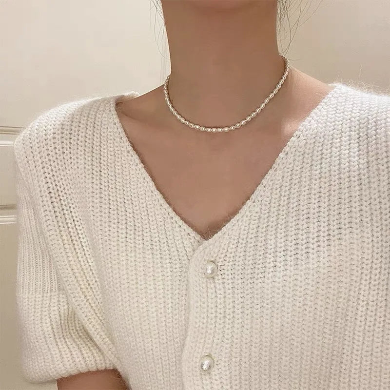 Brass With 18K Gold  Real Pearl OT Chain Necklaces Women  Jewelry Punk Party T Show Designer Club Ins Rare Japan Korean Trendy