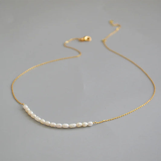 Brass With 18K Gold Natural Real Pearl Necklace Wowen Jewelry Party Designer T Show Runway Gown Japan Korean Fashion