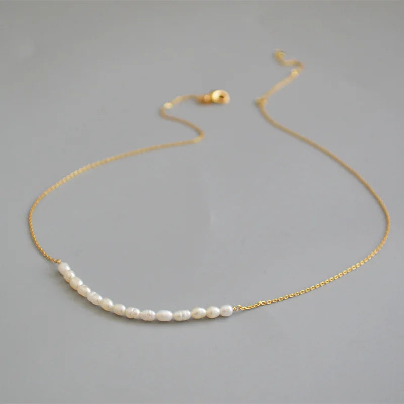 Brass With 18K Gold Natural Real Pearl Necklace Wowen Jewelry Party Designer T Show Runway Gown Japan Korean Fashion