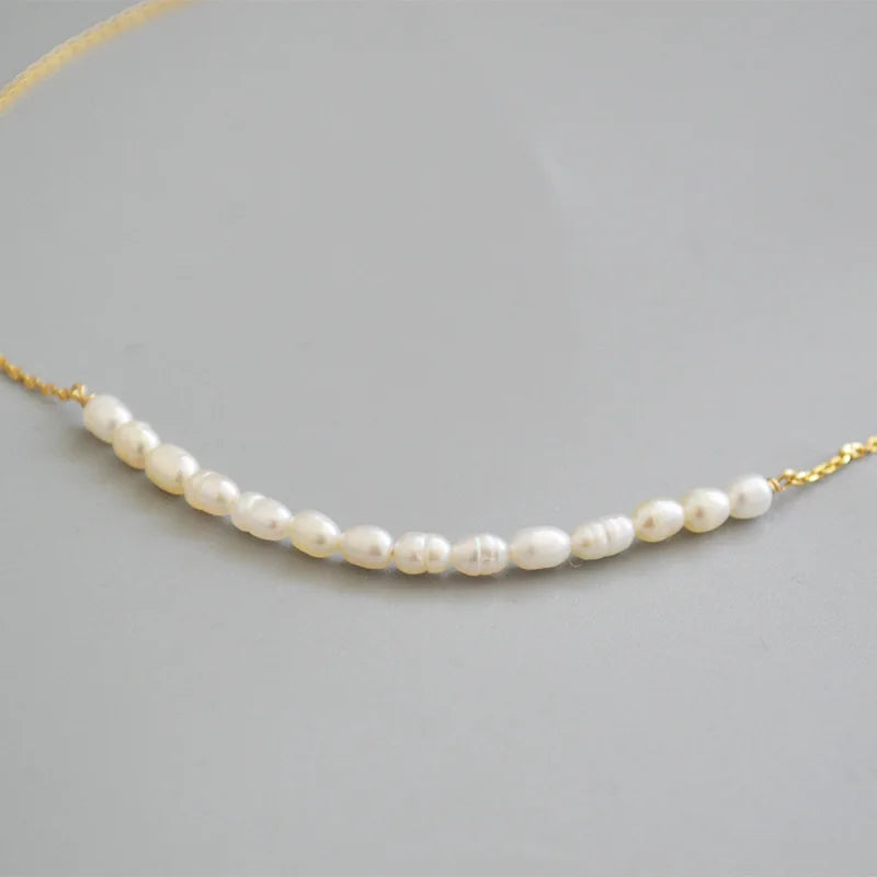 Brass With 18K Gold Natural Real Pearl Necklace Wowen Jewelry Party Designer T Show Runway Gown Japan Korean Fashion