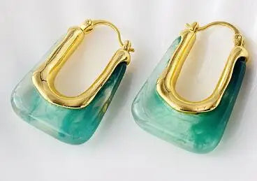 Brass Colorful Clear Resin Earrings Women Jewelry Punk Designer Runway Rare Simply Gown Boho Japan Korean