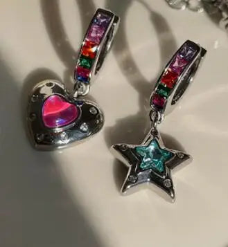 Brass AAA Zircon Iregular Heart Pendant  Earrings Women Jewelry Punk Designer Runway Rare Simply Gown Boho Japan Korean