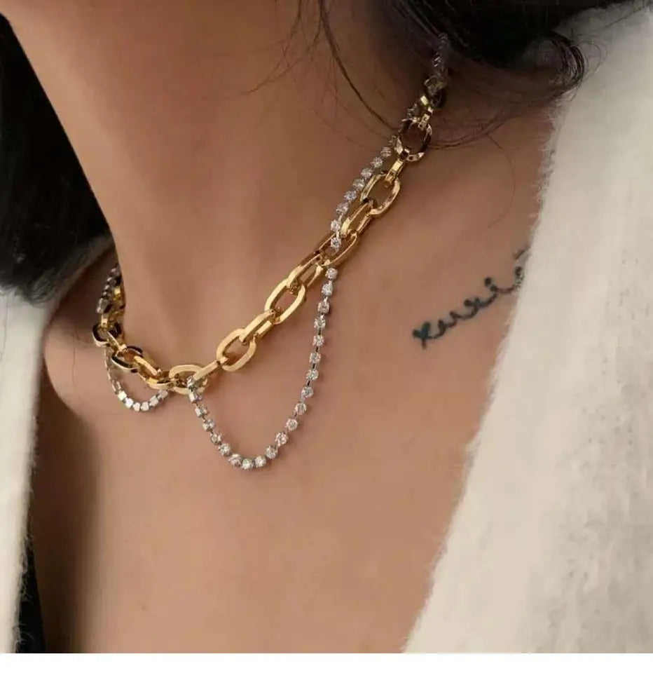 Titanium With 18K Gold AAA Zircon Chains Necklace Women Stainless Steel Jewelry OL Designer T Show Runway Boho Japan Korean