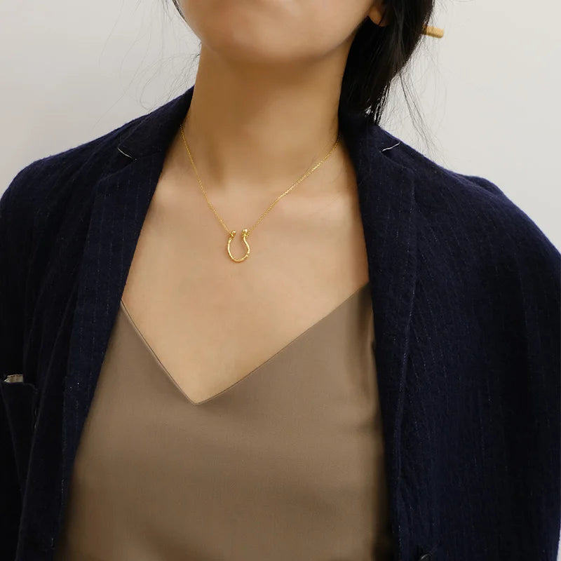 Brass With 18K Gold Geo U Shape Neckalce Japan Korean Style Party Designer T Show Runway Gown Jewelry Rare INS Trendy