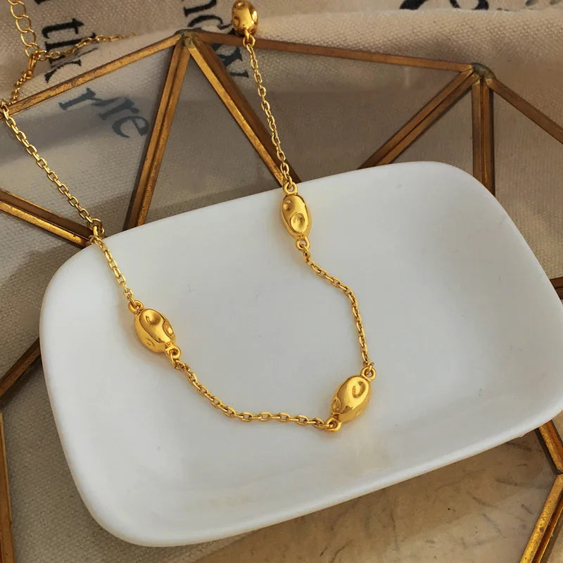 Brass With 18K Beads Choker Necklaces Punk Hiphop Designer Runway Rare Simply Gown Boho Top Japan Korean
