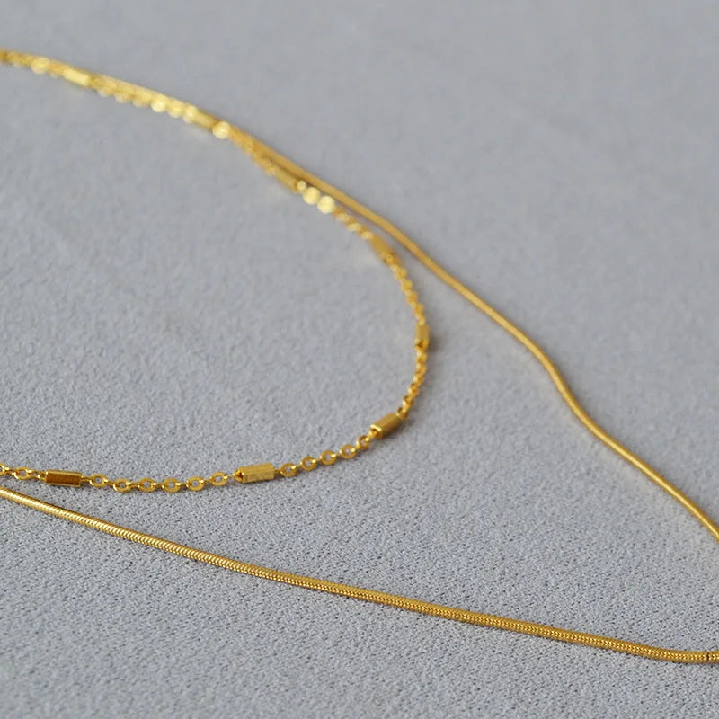 Brass With 18K Gold Snake Chain Beads Layered Necklaces Women Jewelry Punk Hiphop Designer Runway OL Gown Boho Top Japan